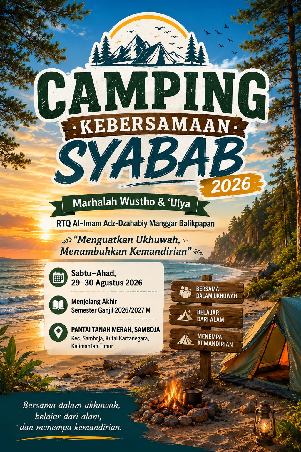 Class Meeting Santri Rumah Tahfizhul Qur'an Al Imam Adz Dzahabiy di Pantai Tanah Merah